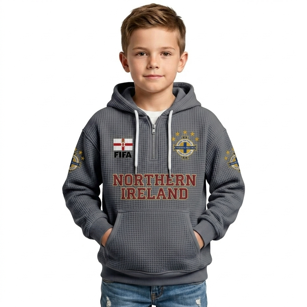 FIFA 2026 Northern Ireland Printed Waffle Quarter Zip Football Fan Hoodie For Kids
