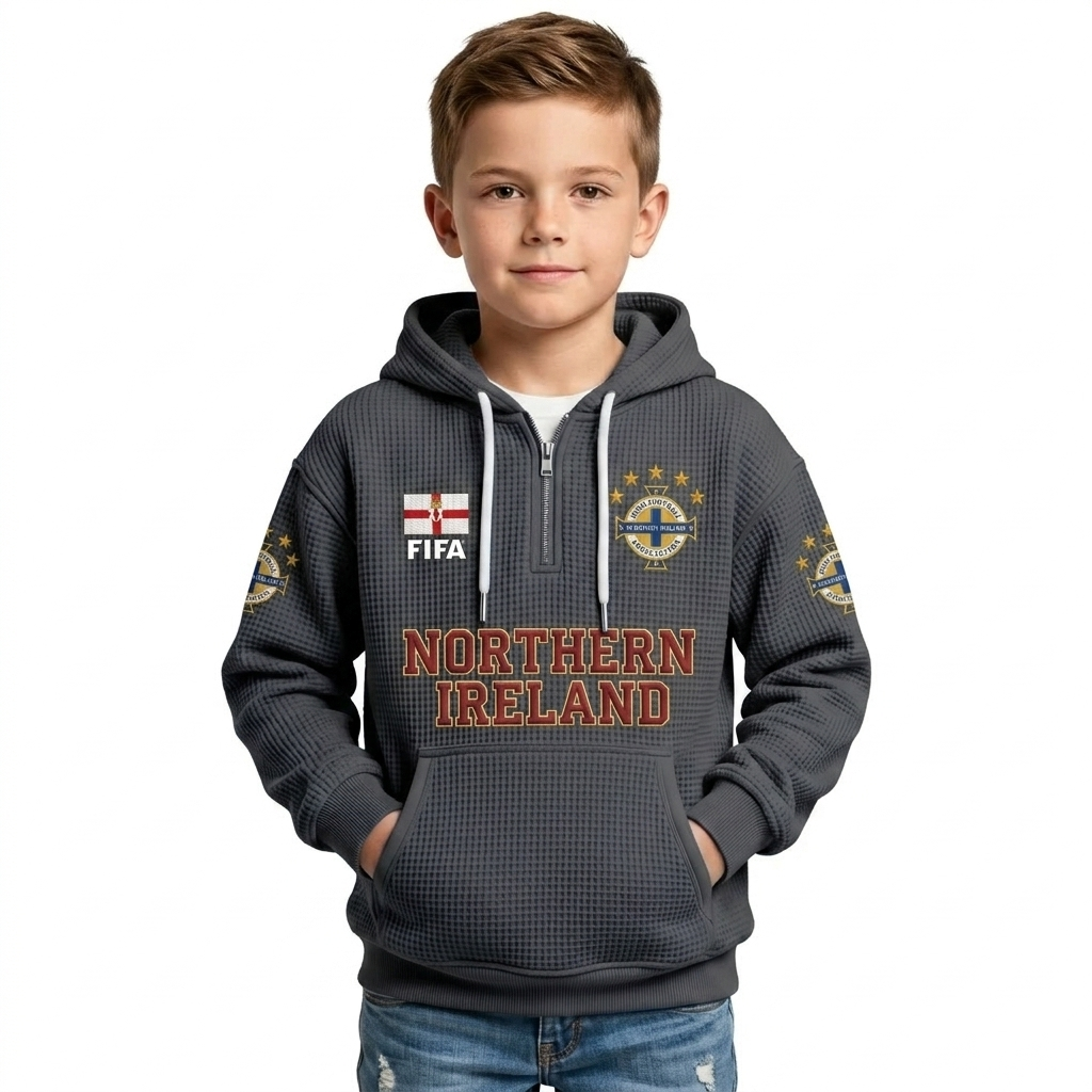 FIFA 2026 Northern Ireland Printed Waffle Quarter Zip Football Fan Hoodie For Kids