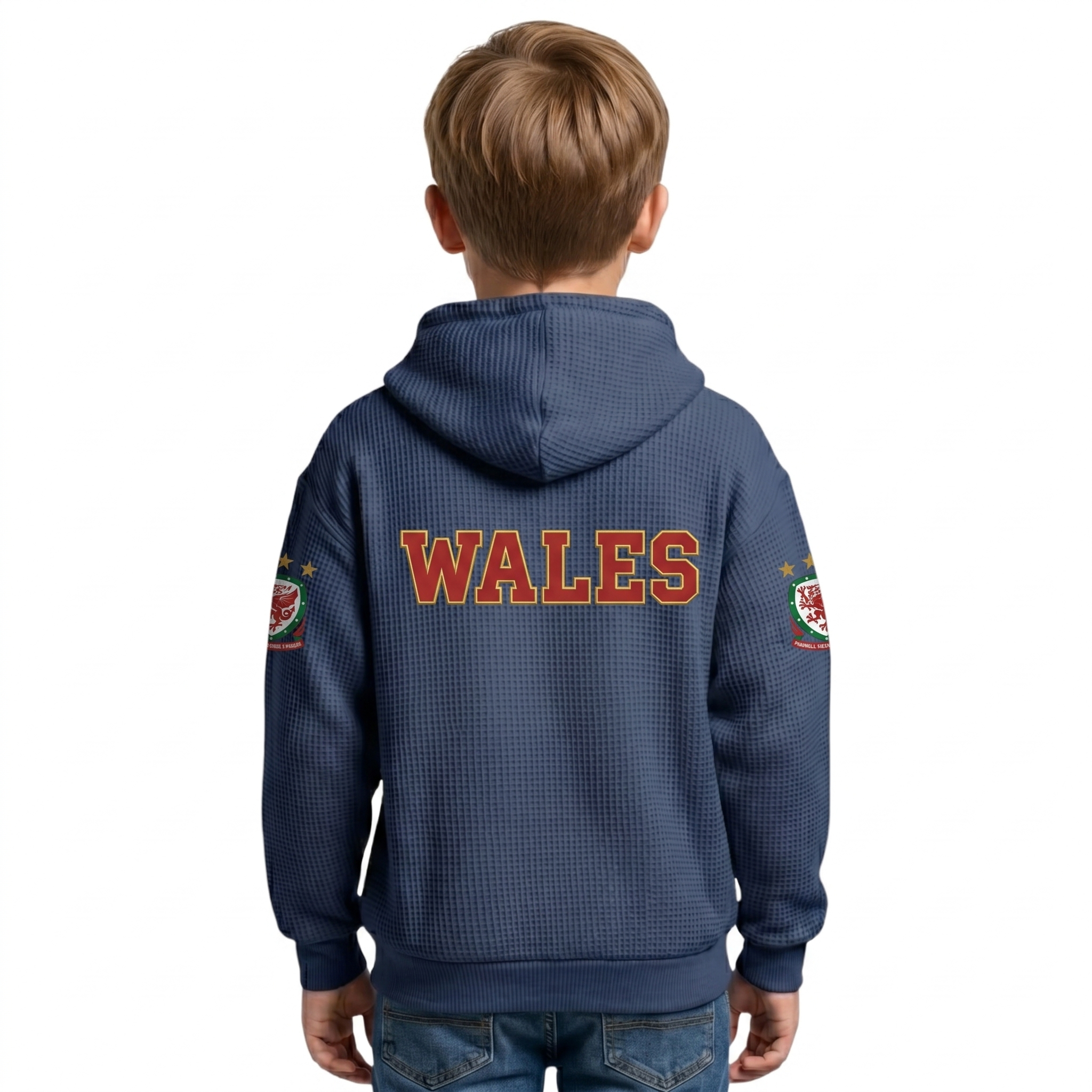 FIFA 2026 Wales Printed Waffle Quarter Zip Football Fan Hoodie For Kids
