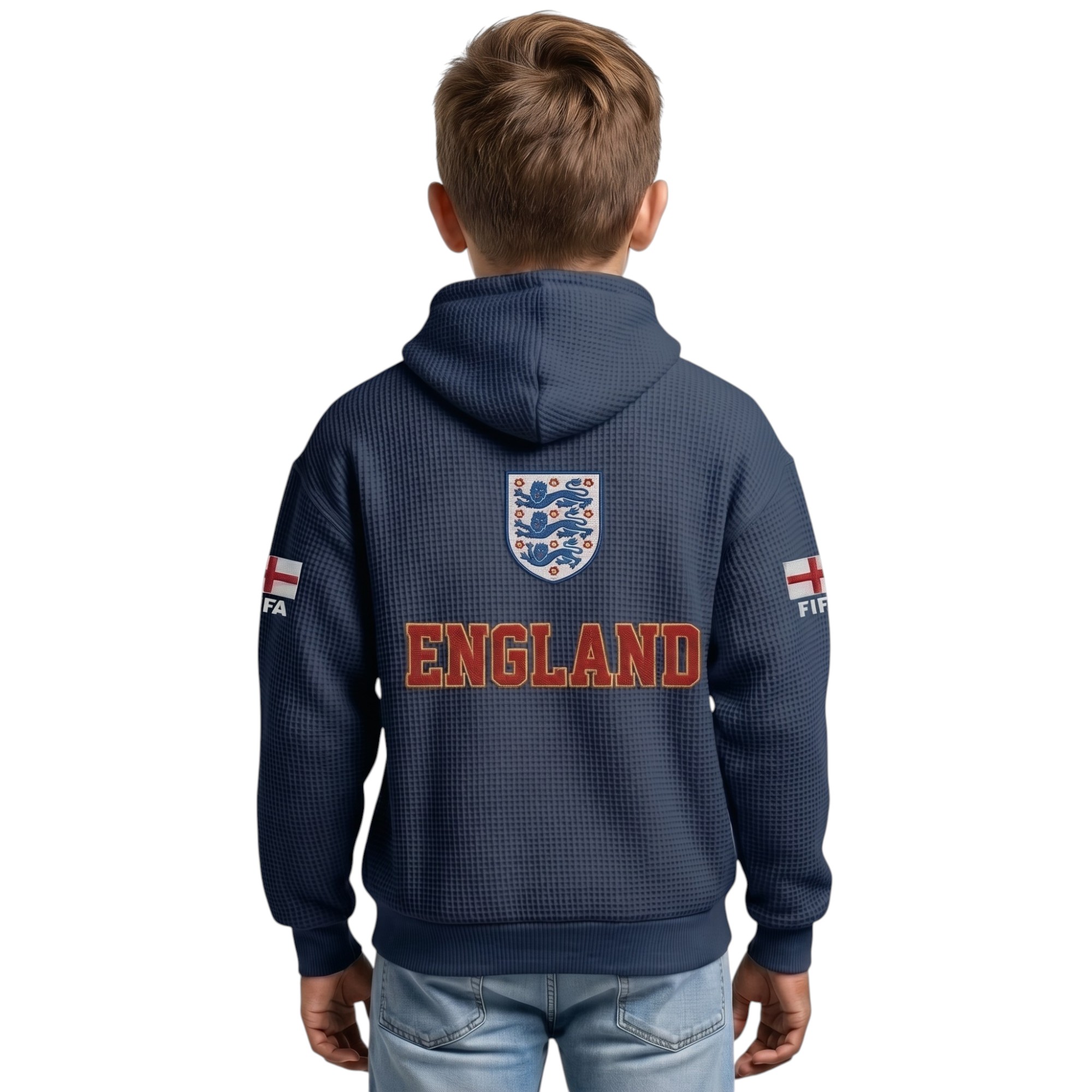 FIFA 2026 England Printed Waffle Quarter Zip Football Fan Hoodie For Kids