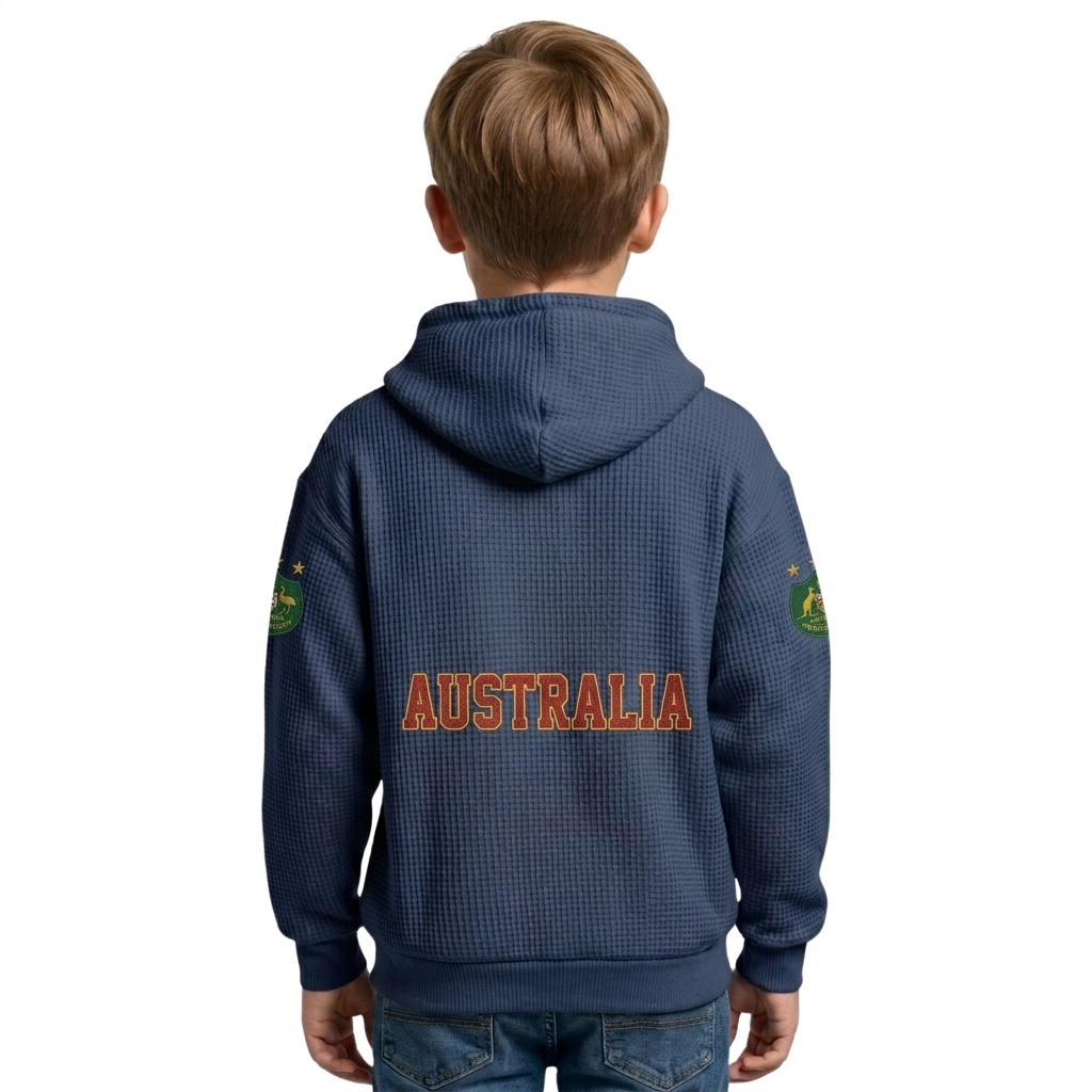 FIFA 2026 Australia Printed Waffle Quarter Zip Football Fan Hoodie For Kids