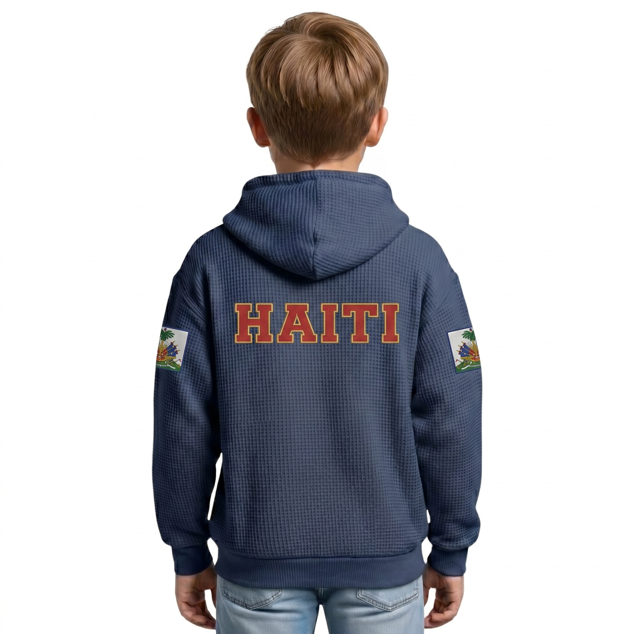 FIFA 2026 Haiti Printed Waffle Quarter Zip Football Fan Hoodie For Kids