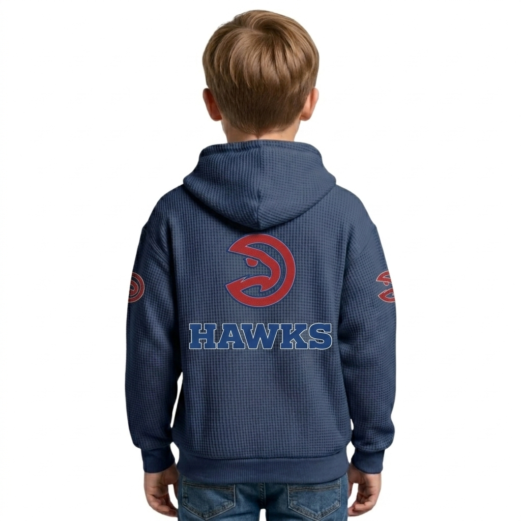 Atlanta Hawks EST 1946 Printed Waffle Quarter Zip Basketball Fan Hoodie For Kids