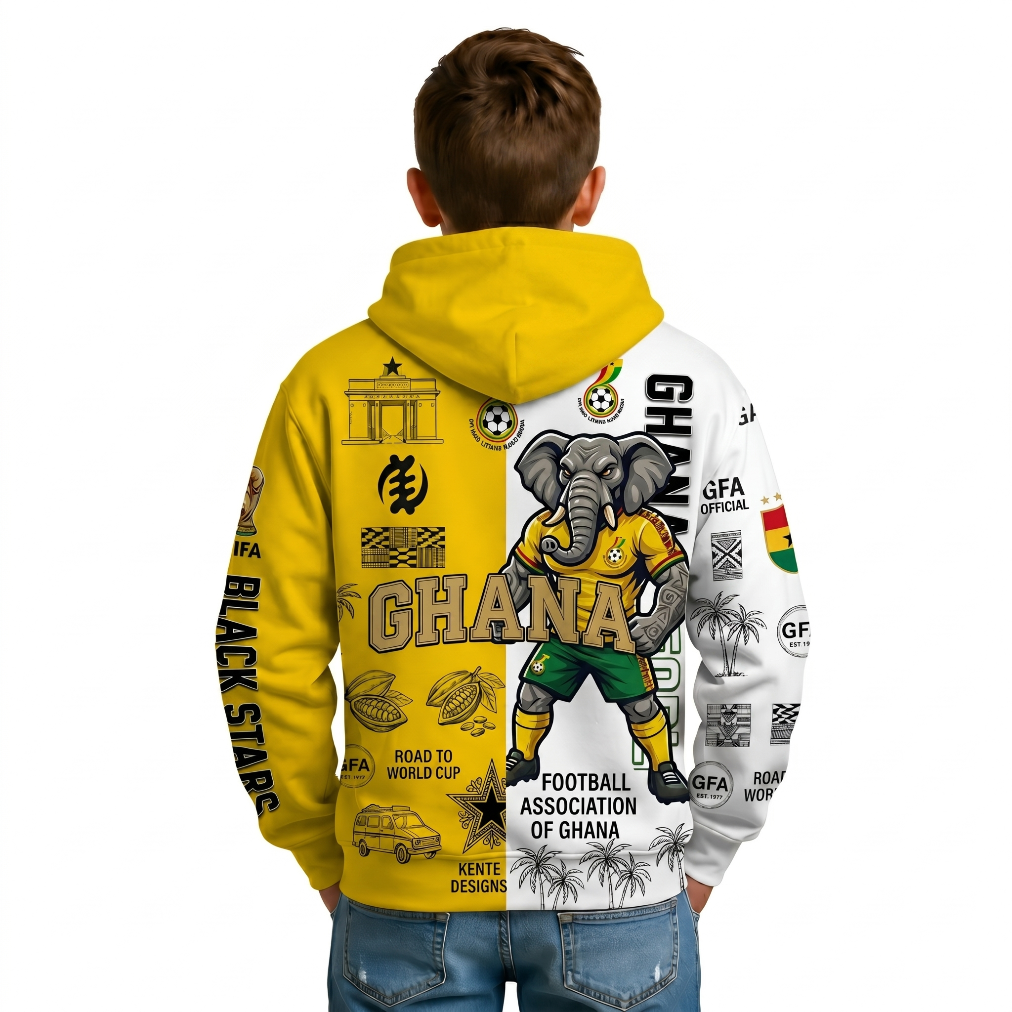 FIFA 2026 Ghana Football Themed All Over Printed Hoodie For Kids