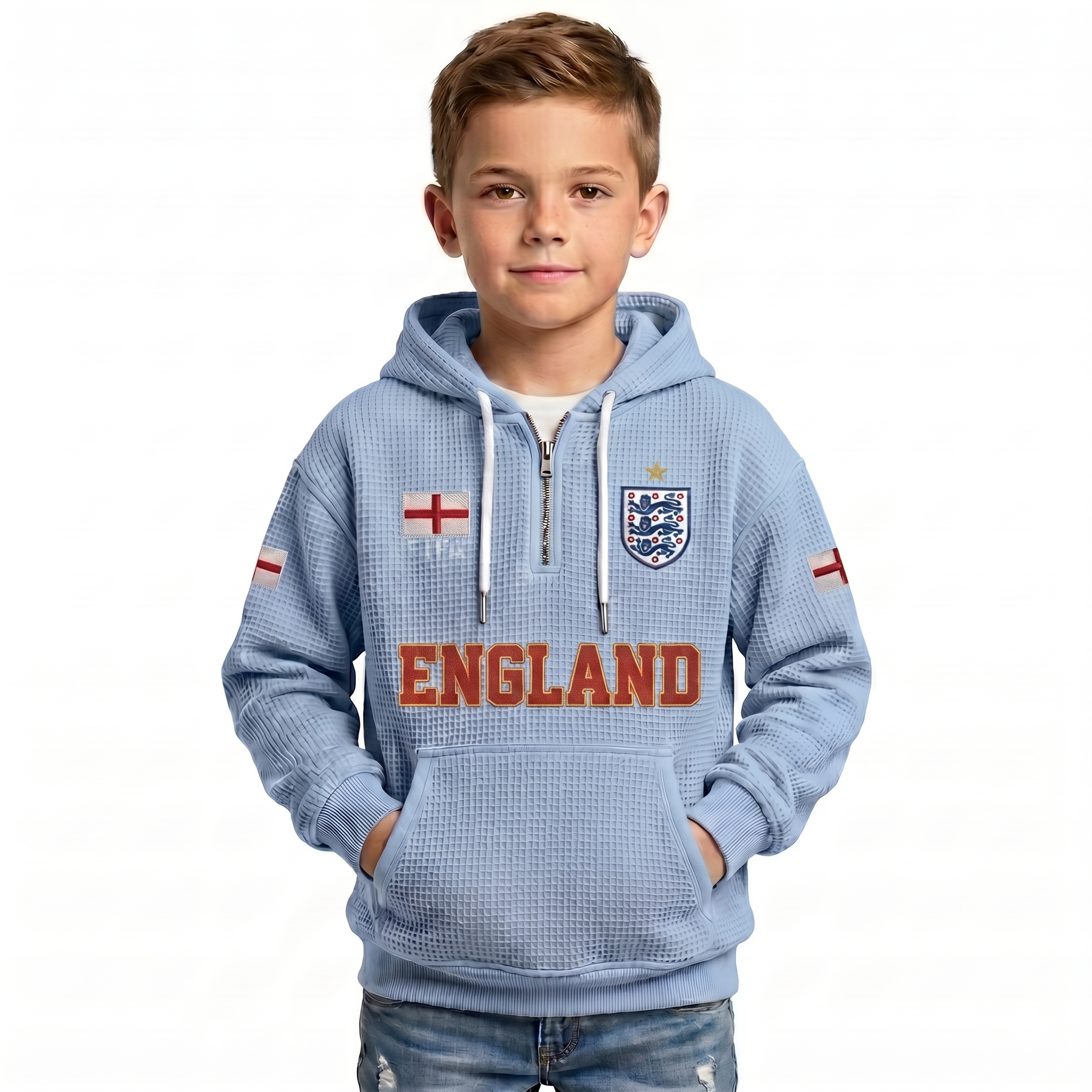 England Printed Waffle Quarter Zip Football Fan Hoodie For Kids