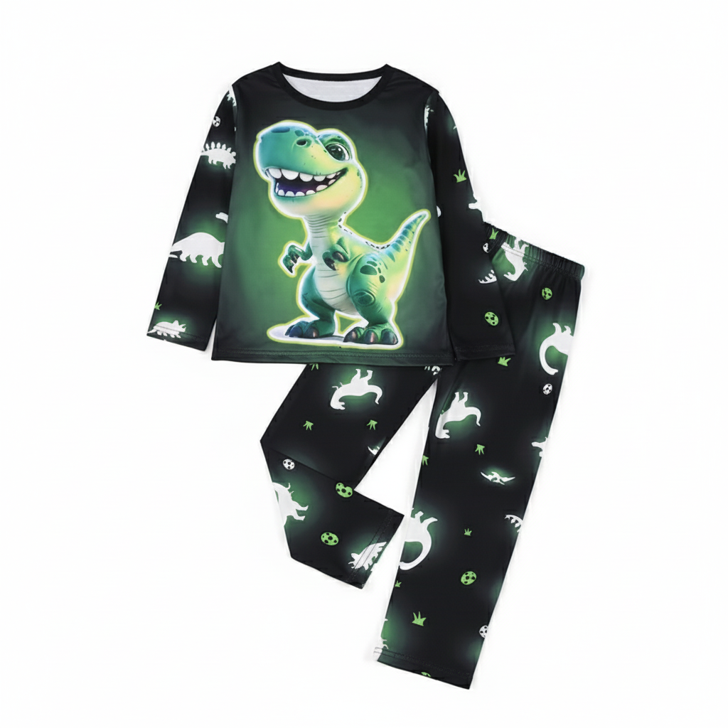 Long Sleeve Dinosaur Print Pajama Set For Boys