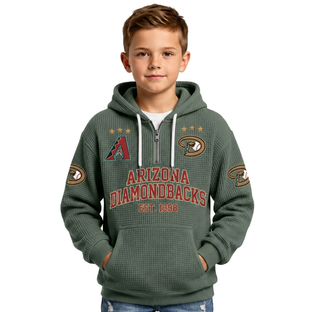 Arizona Diamondbacks EST 1998 Printed Waffle Quarter Zip Baseball Fan Hoodie For Kids