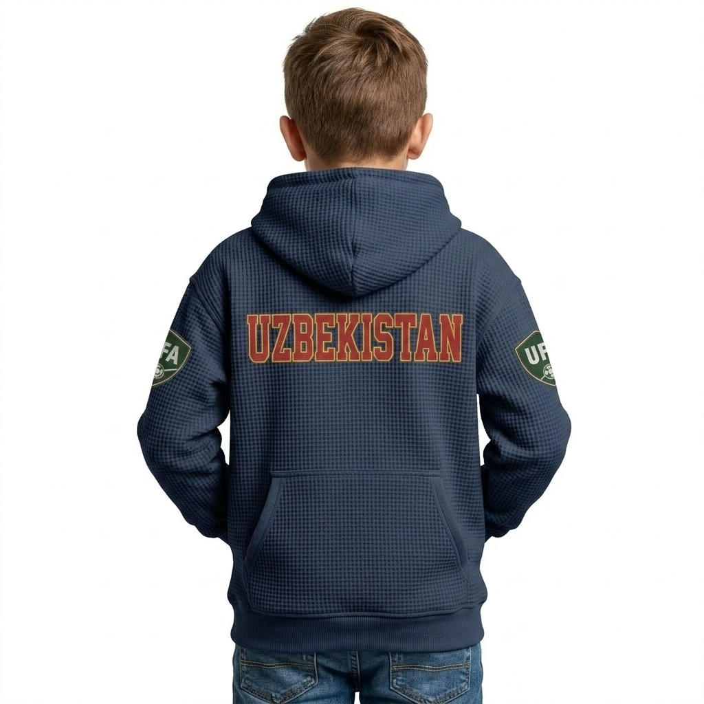 FIFA 2026 Uzbekistan Printed Waffle Quarter Zip Football Fan Hoodie For Kids