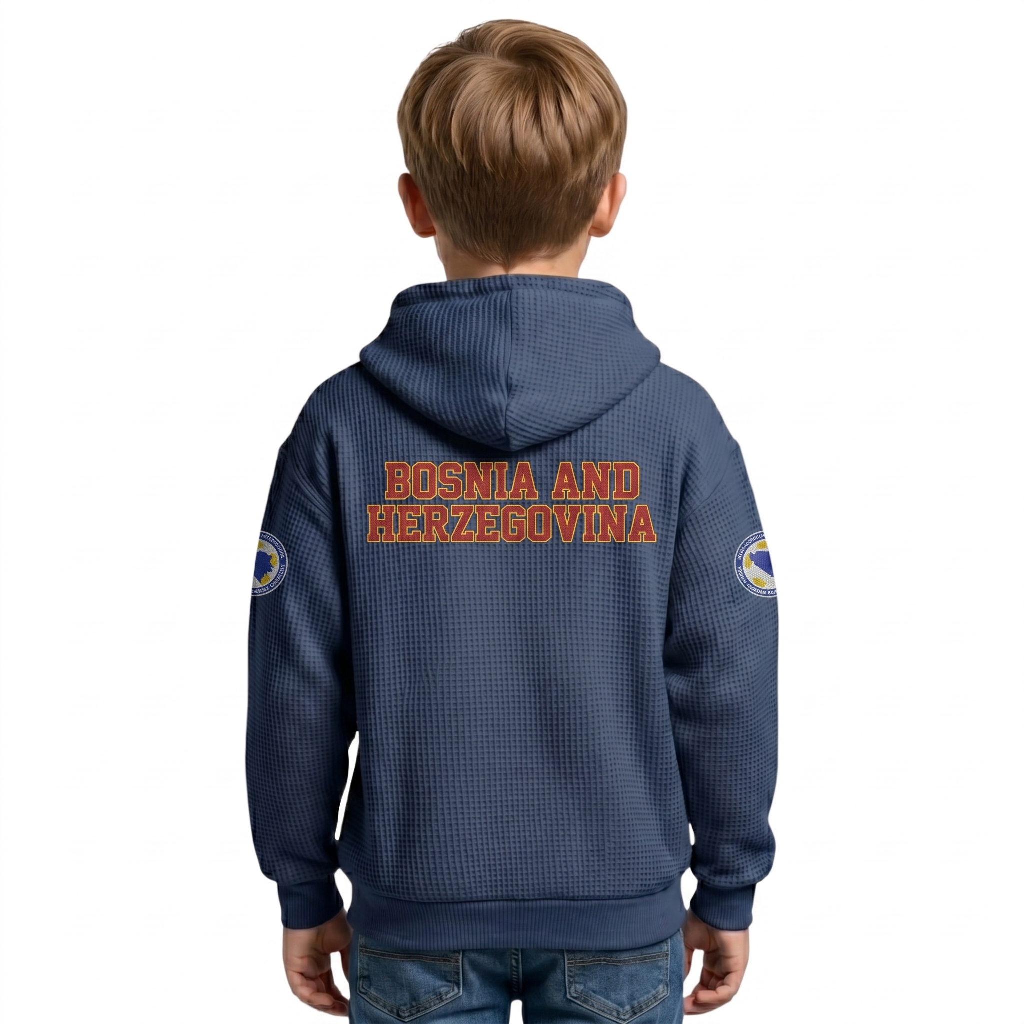 FIFA 2026 Bosnia and Herzegovina Printed Waffle Quarter Zip Football Fan Hoodie For Kids