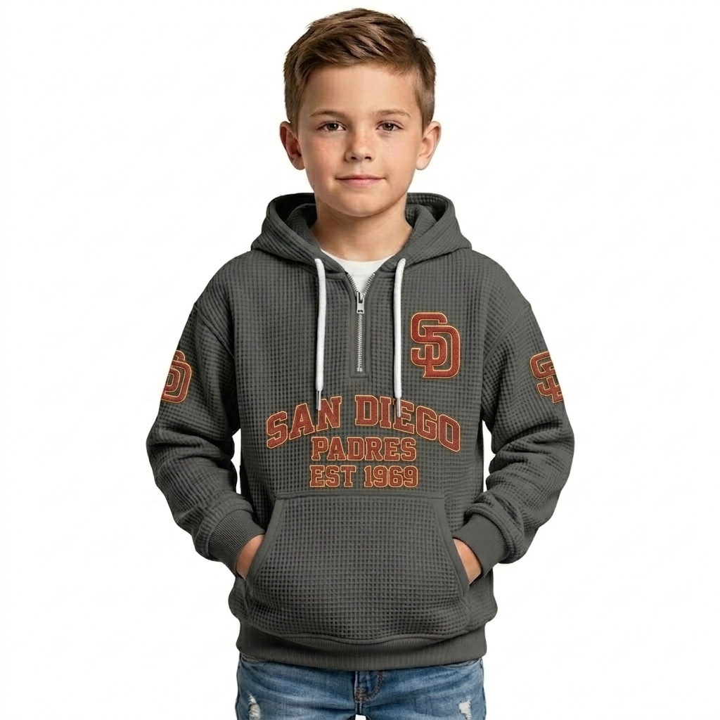 San Diego Padres EST 1969 Printed Waffle Quarter Zip Baseball Fan Hoodie For Kids