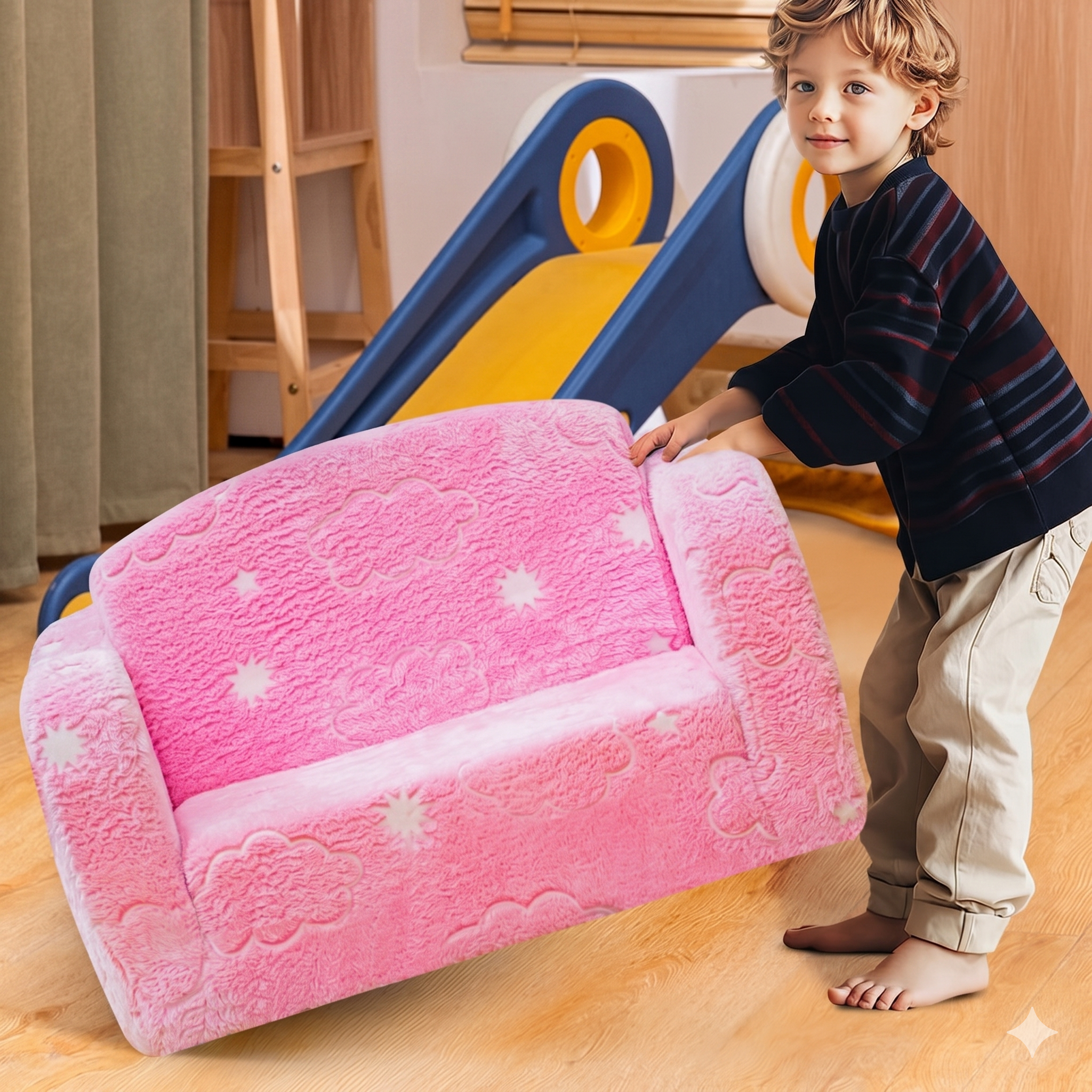 Convertible Sofa Bed With Soft Memory Foam Cushion For Kids