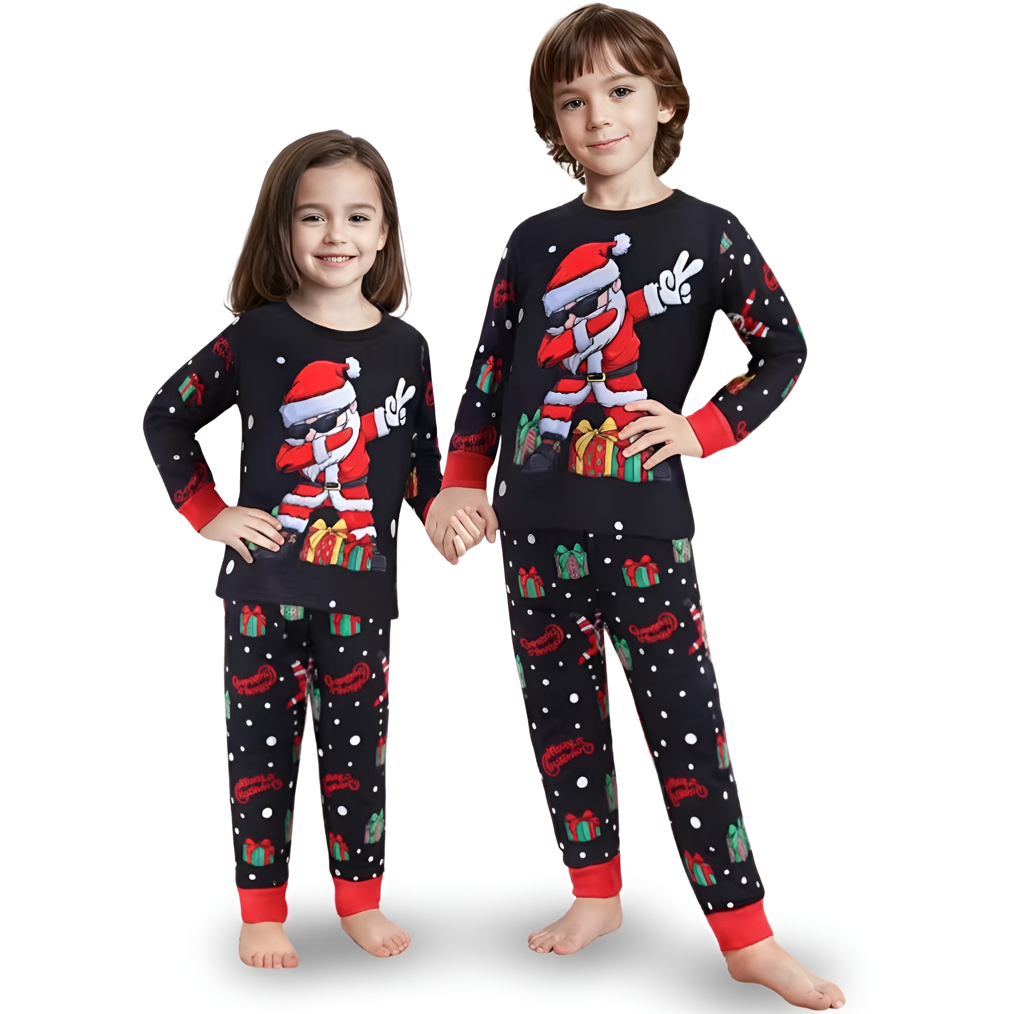 Santa Claus and Gifts Print Pullover with Matching Pants Christmas Pajama Set for Boys and Girls
