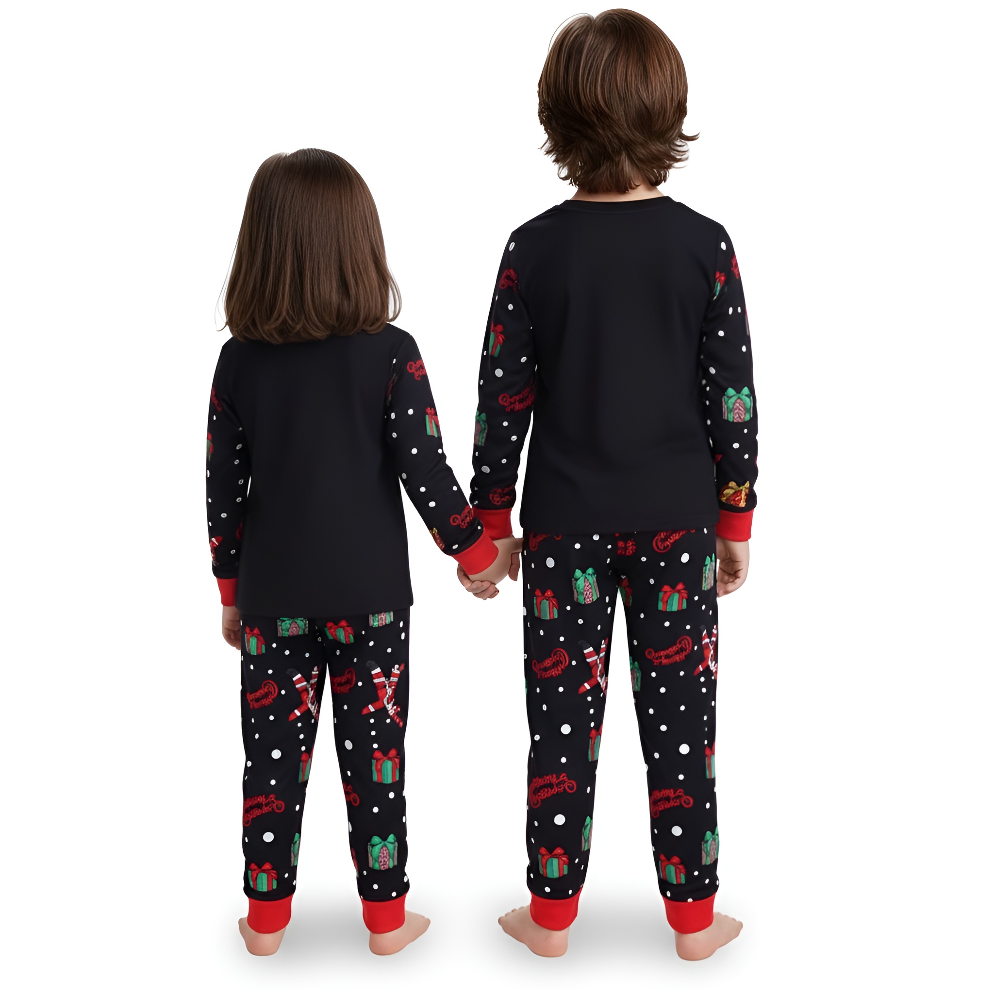 Santa Claus and Gifts Print Pullover with Matching Pants Christmas Pajama Set for Boys and Girls