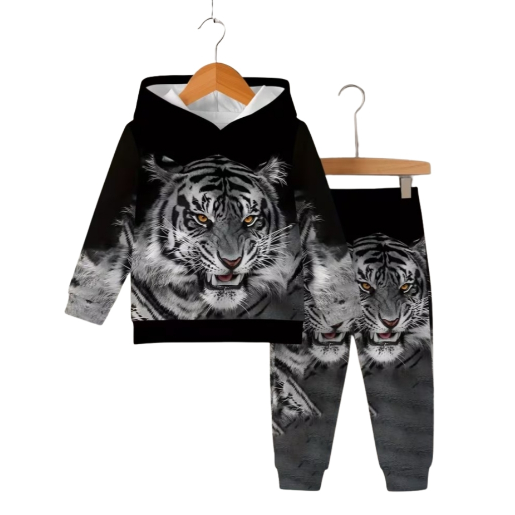 Hooded Onesies With Tiger King Print For Kids
