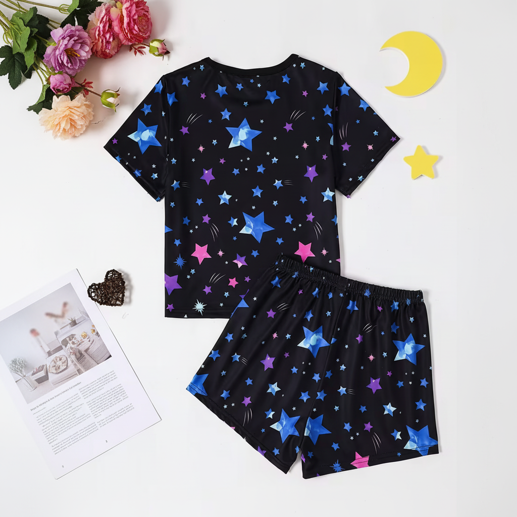 Luminous Unicorn With Sparkling Stars Pajama Set For Girls