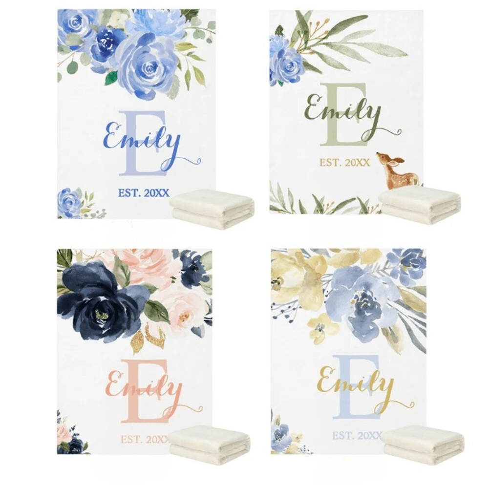 Watercolor Floral Blanket – Personalized Soft Baby Name Throw-Children Pajamas