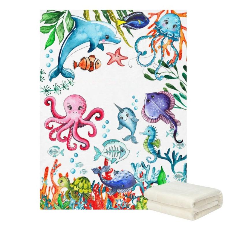 Underwater Baby Blanket – Personalized Sea Life Fleece for Kids-Children Pajamas