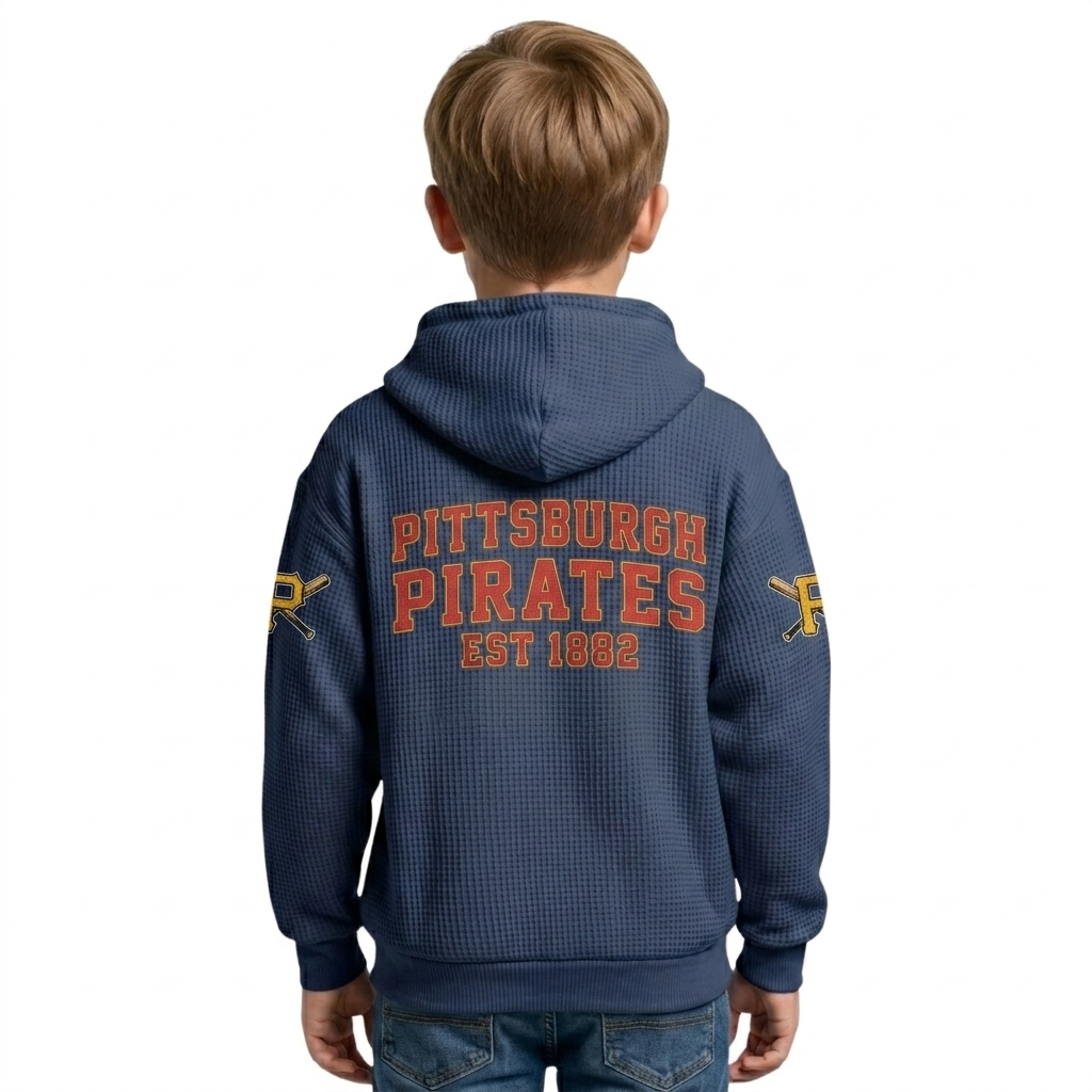 Pittsburgh Pirates EST 1882 Printed Waffle Quarter Zip Baseball Fan Hoodie For Kids