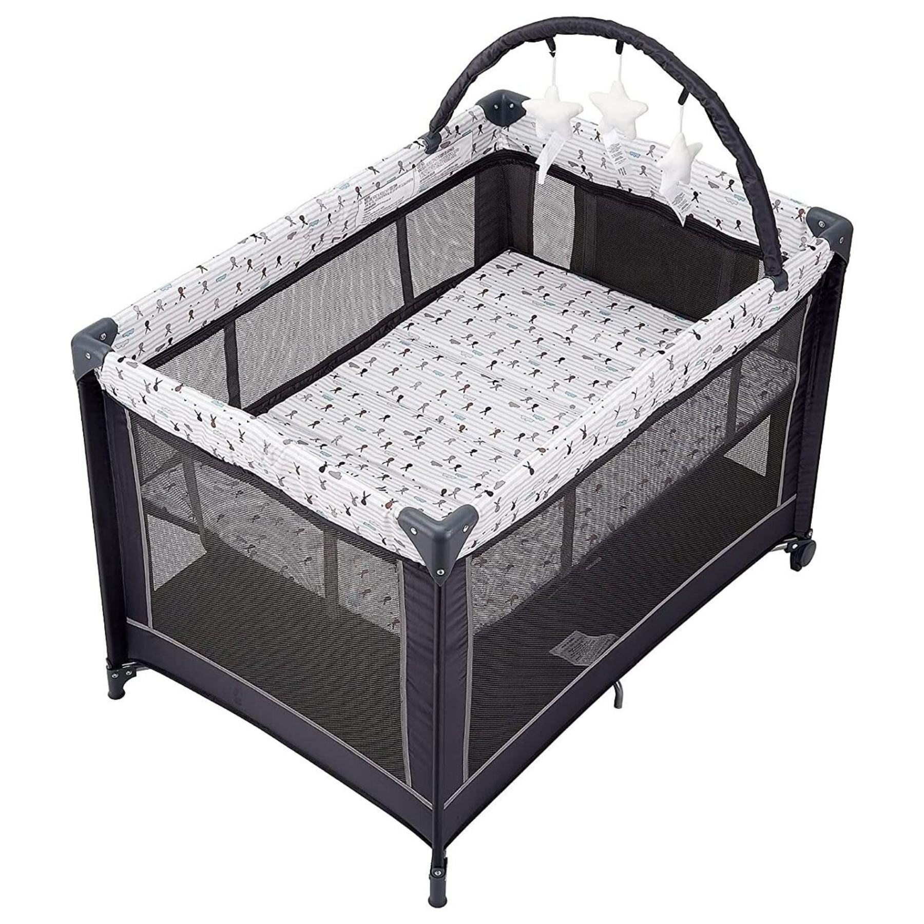 Portable Baby Playard With Bassinet Mattress And Toy Bar