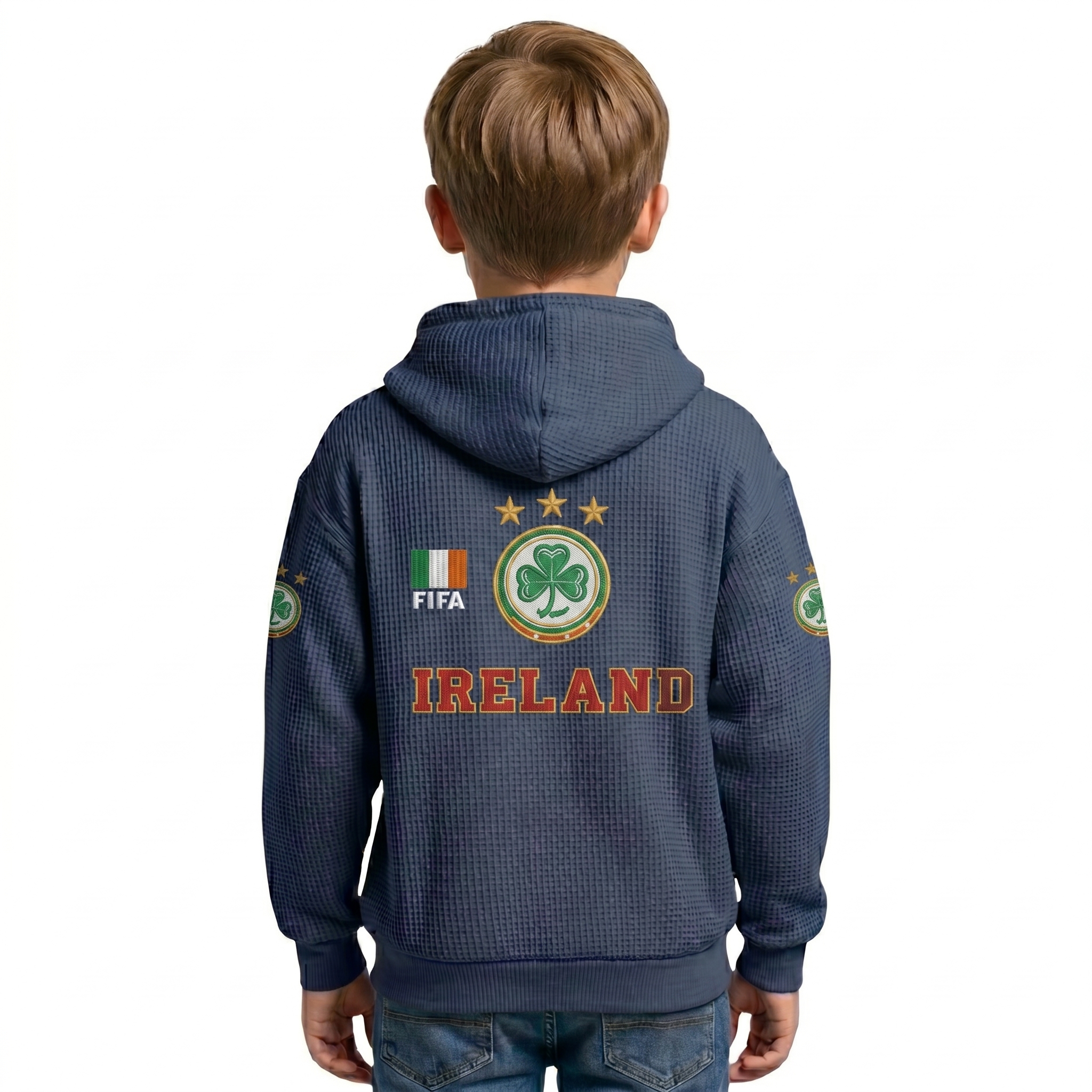 FIFA 2026 Ireland Printed Waffle Quarter Zip Football Fan Hoodie For Kids