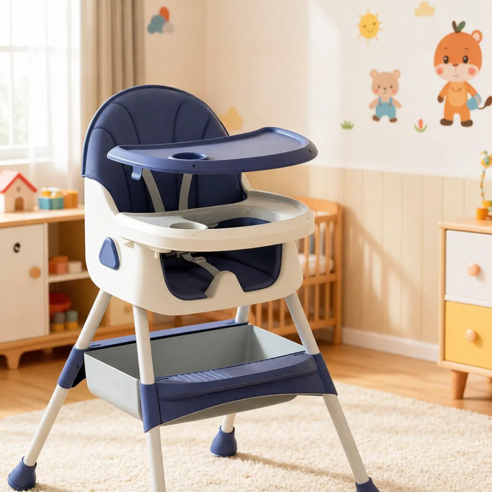 Foldable Adjustable Recline Footrest High Chair With Double Tray And Locking Wheels Gift For Kids