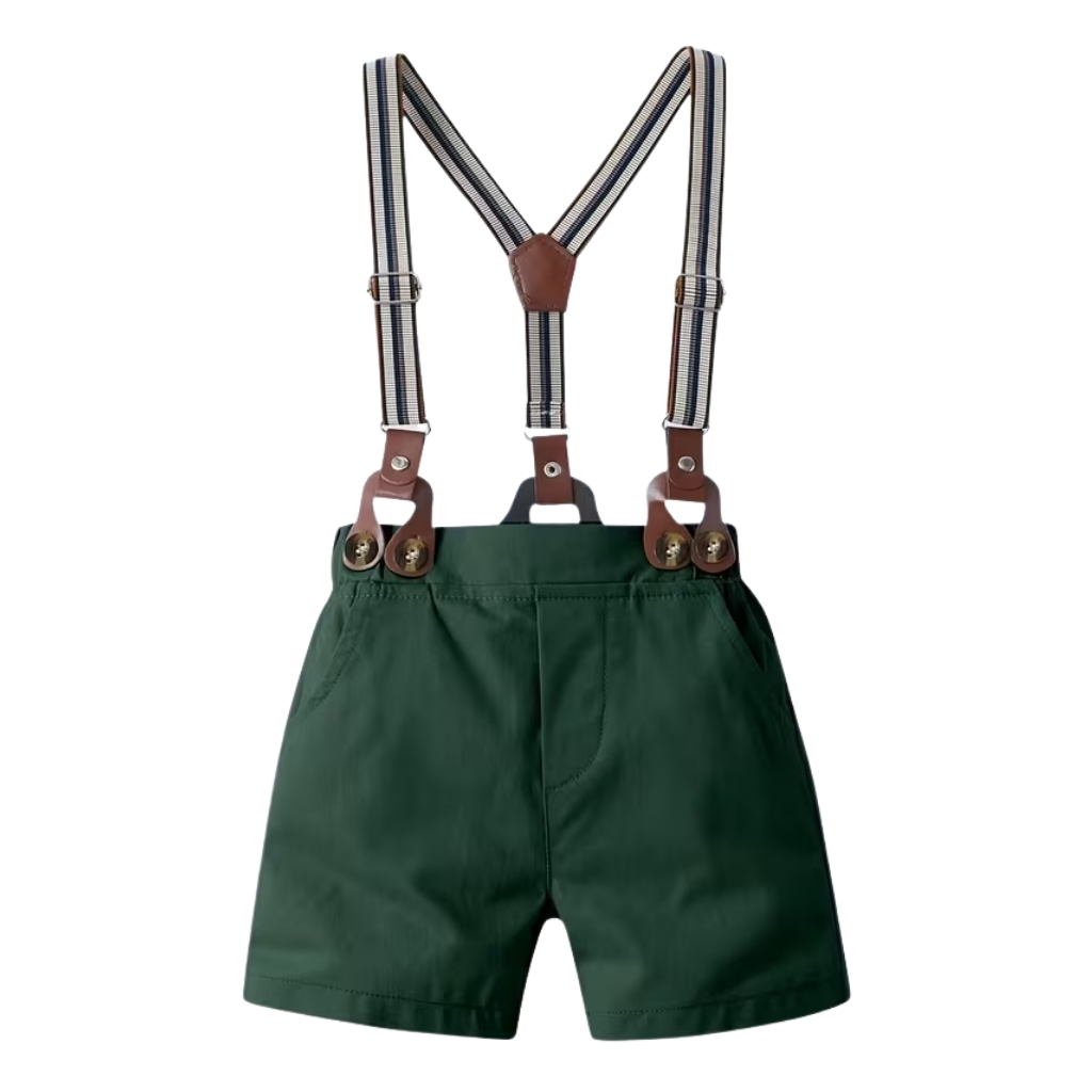 Short Sleeved Collared Shirt With Bow Tie And Shorts 2 Piece Set For Boys