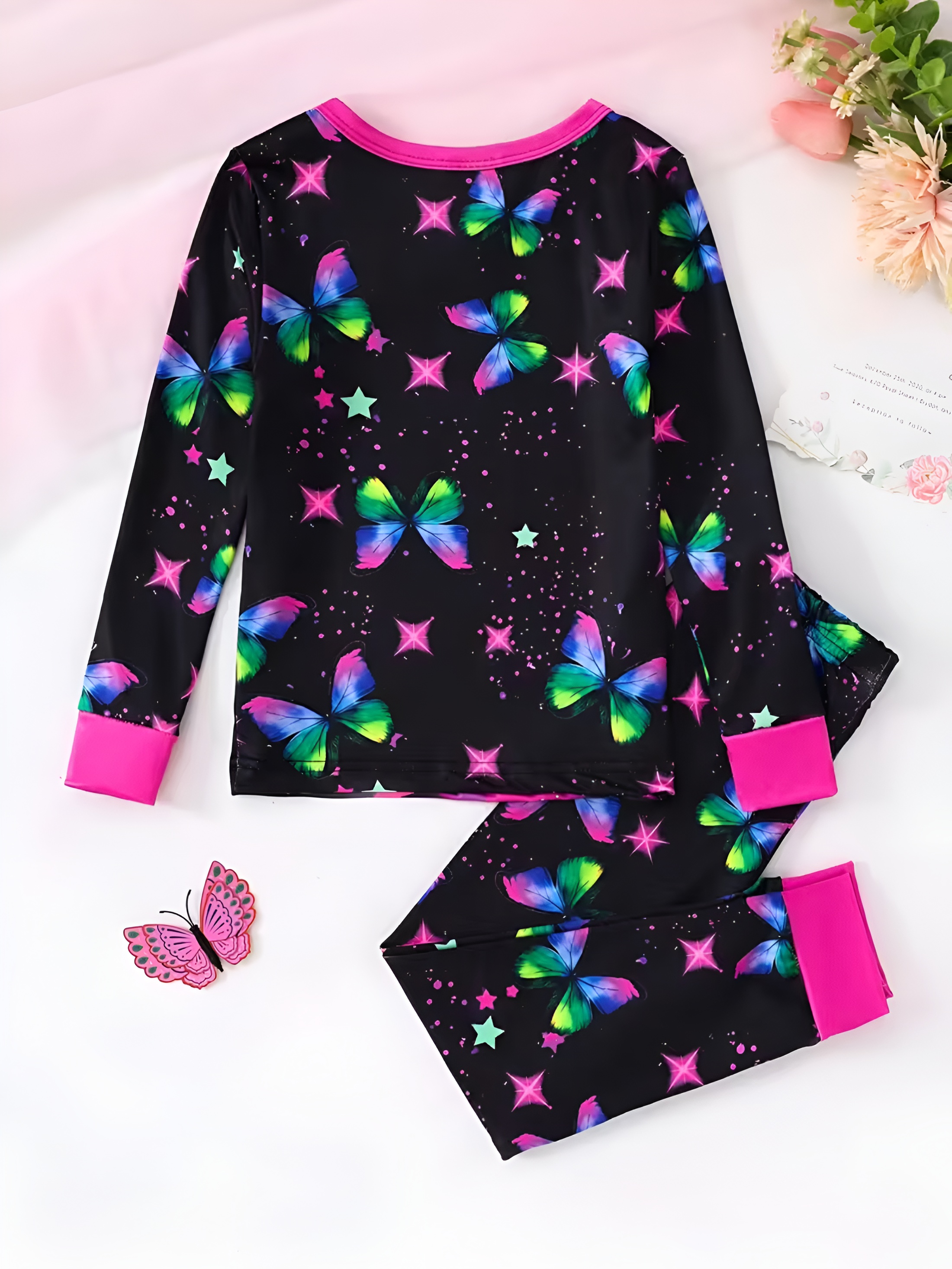 Starry Butterfly Design Pajama Set With Stars