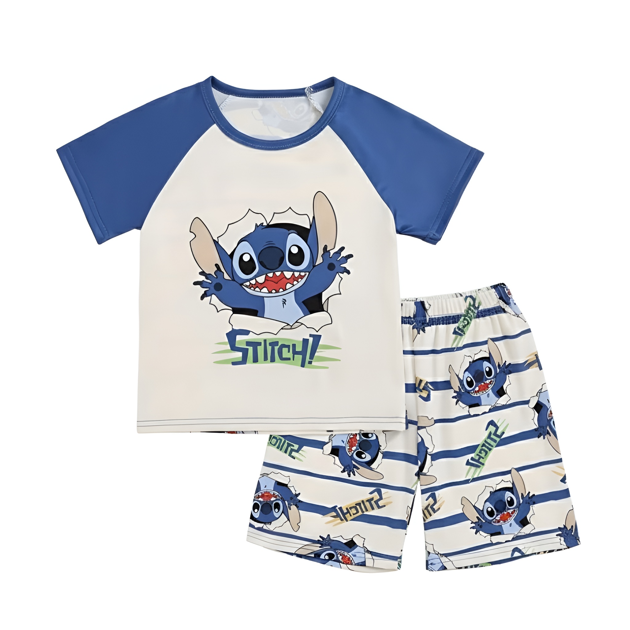 Stitch Cartoon Print Short Sleeve Pajama Set For Boys