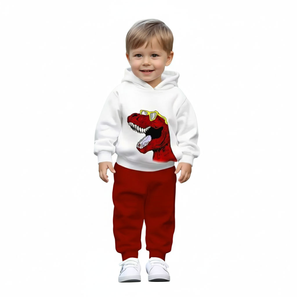 Two Piece Set With Dinosaur And Glasses Pattern For Baby Boys