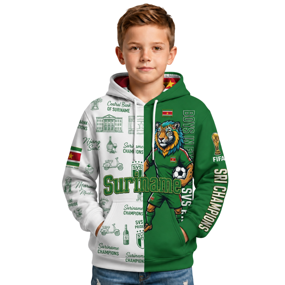 FIFA 2026 Suriname Football Themed All Over Printed Hoodie For Kids