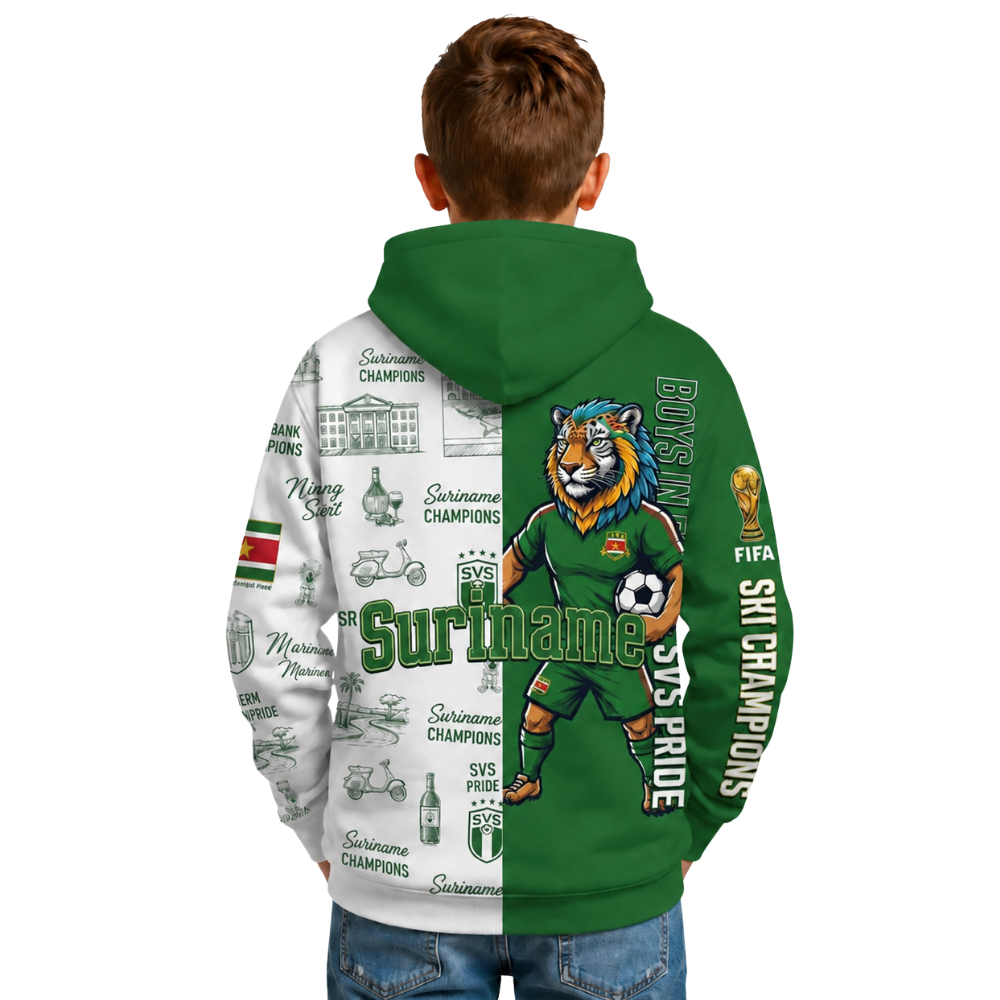 FIFA 2026 Suriname Football Themed All Over Printed Hoodie For Kids