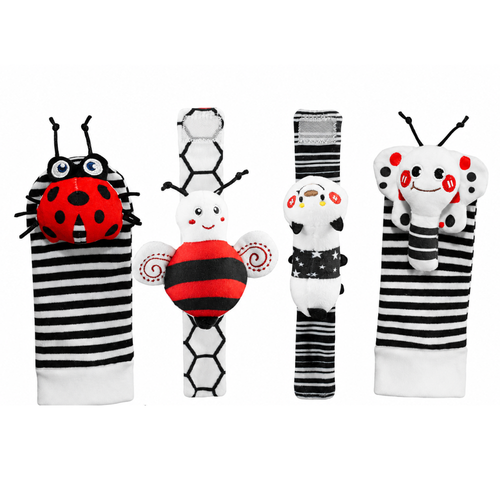 Garden Bug Characters Themed Wrist Rattles and Foot Finder Socks Set