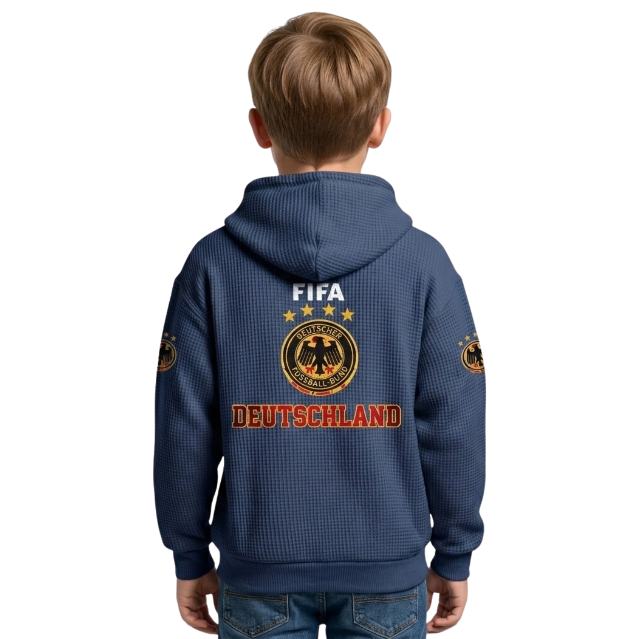 FIFA 2026 Germany Printed Waffle Quarter Zip Football Fan Hoodie For Kids