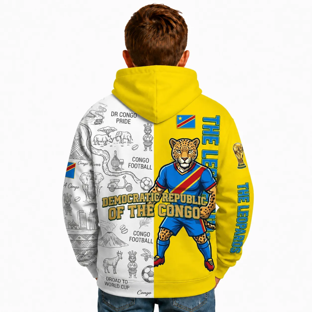 Democratic Republic Of The Congo Football Themed All Over Printed Hoodie For Kids