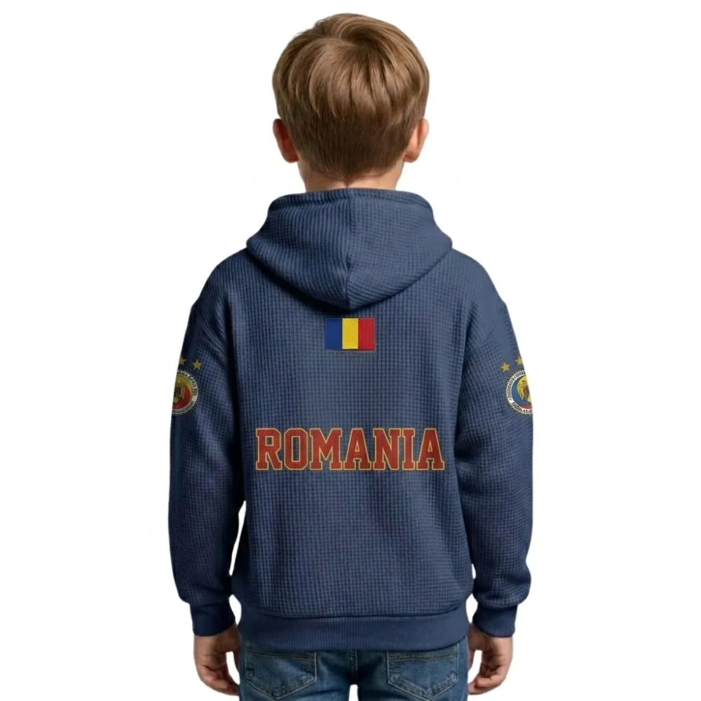 Romania Printed Waffle Quarter Zip Football Fan Hoodie For Kids