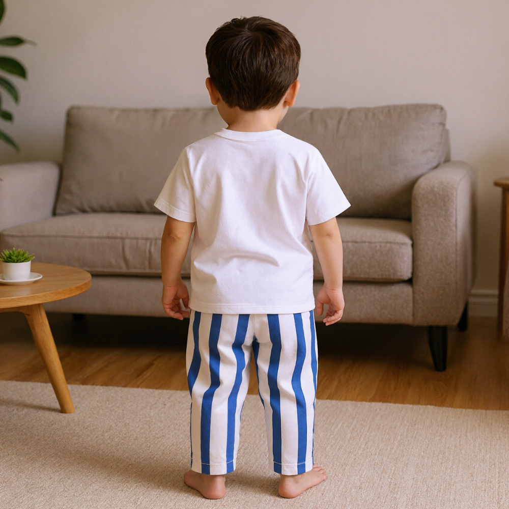 Baby Duck Printed Vertical Striped Two Piece Outfit