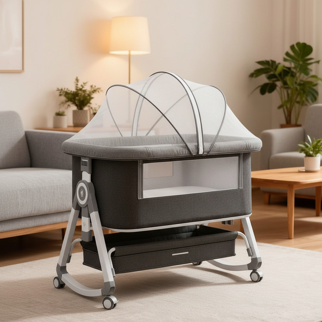 4 In 1 Baby Bassinet Bedside Sleeper With Functional Adjustable Height Crib