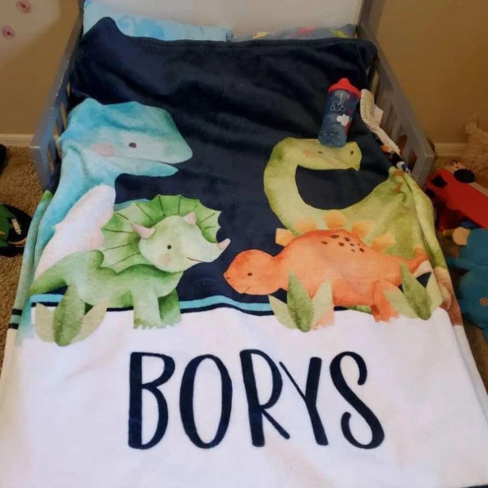 Watercolor Dinosaur Name Blanket-Children Pajamas