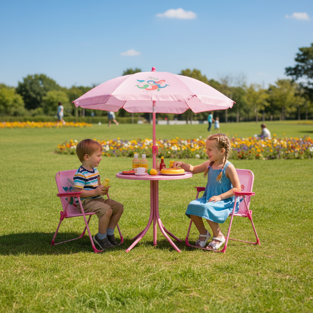 Kids Picnic Table Chair Set 2 Folding Chairs Height Adjustable
