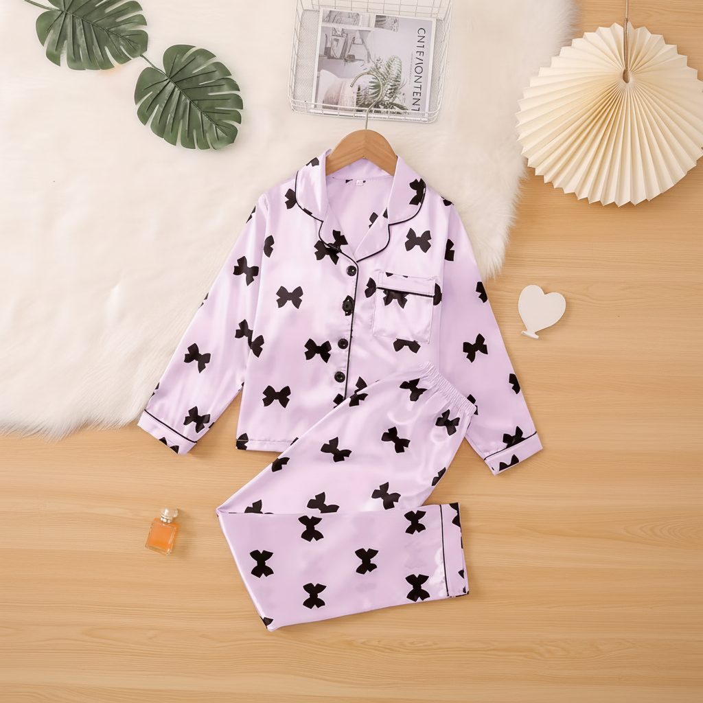 Bowknot Print Pajama Set For Kids