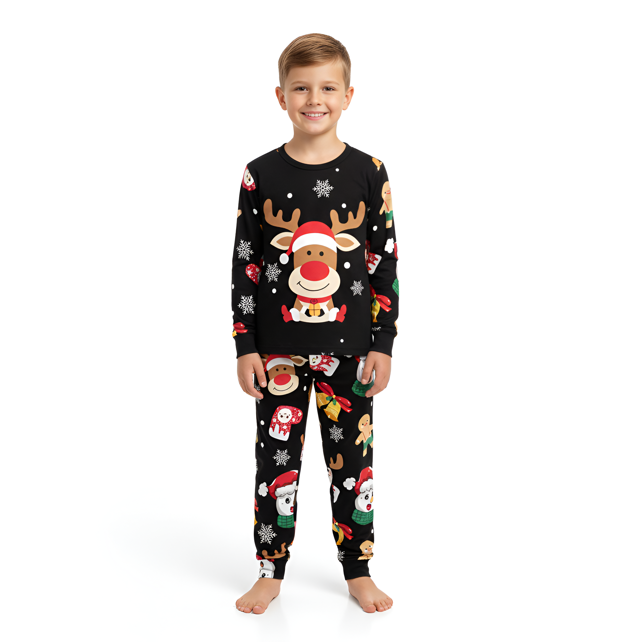 Christmas Reindeer And Snowman Print Long Sleeve Outfit Set