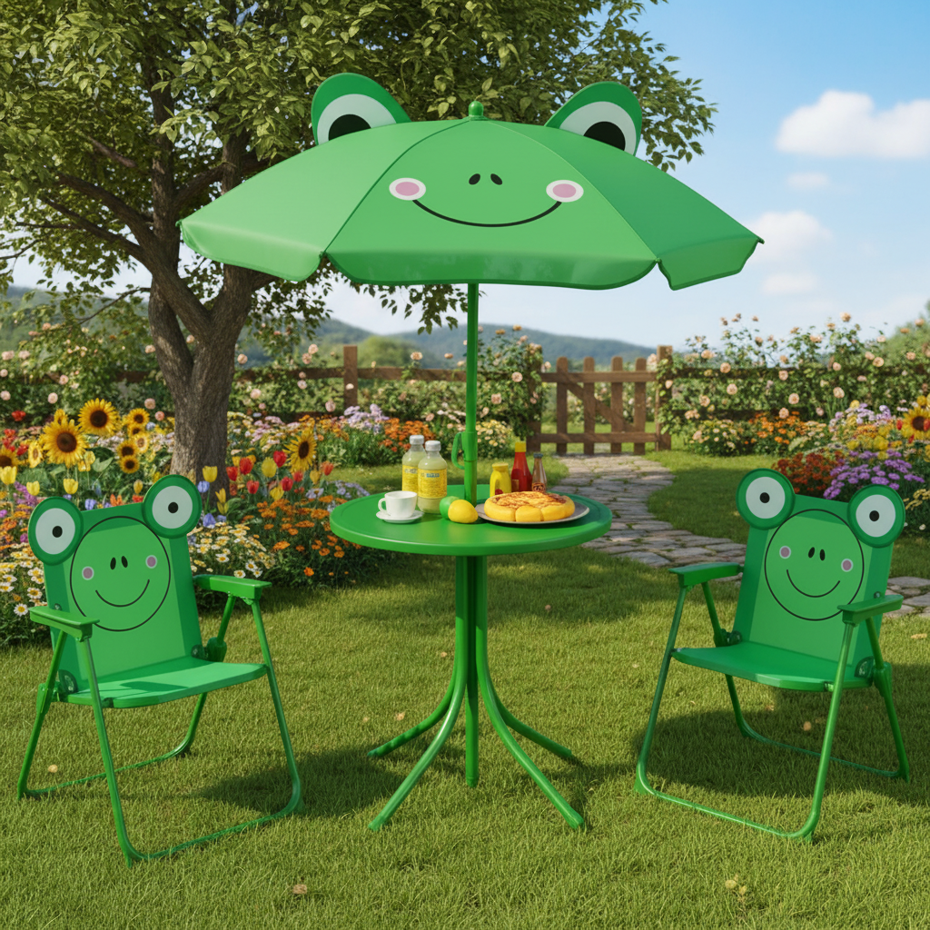 Kids Picnic Table Chair Set 2 Folding Chairs Height Adjustable