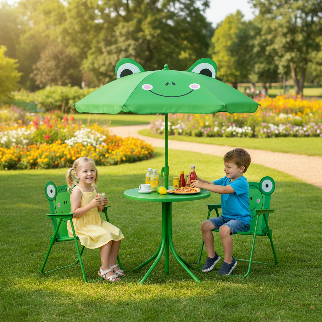 Kids Picnic Table Chair Set 2 Folding Chairs Height Adjustable