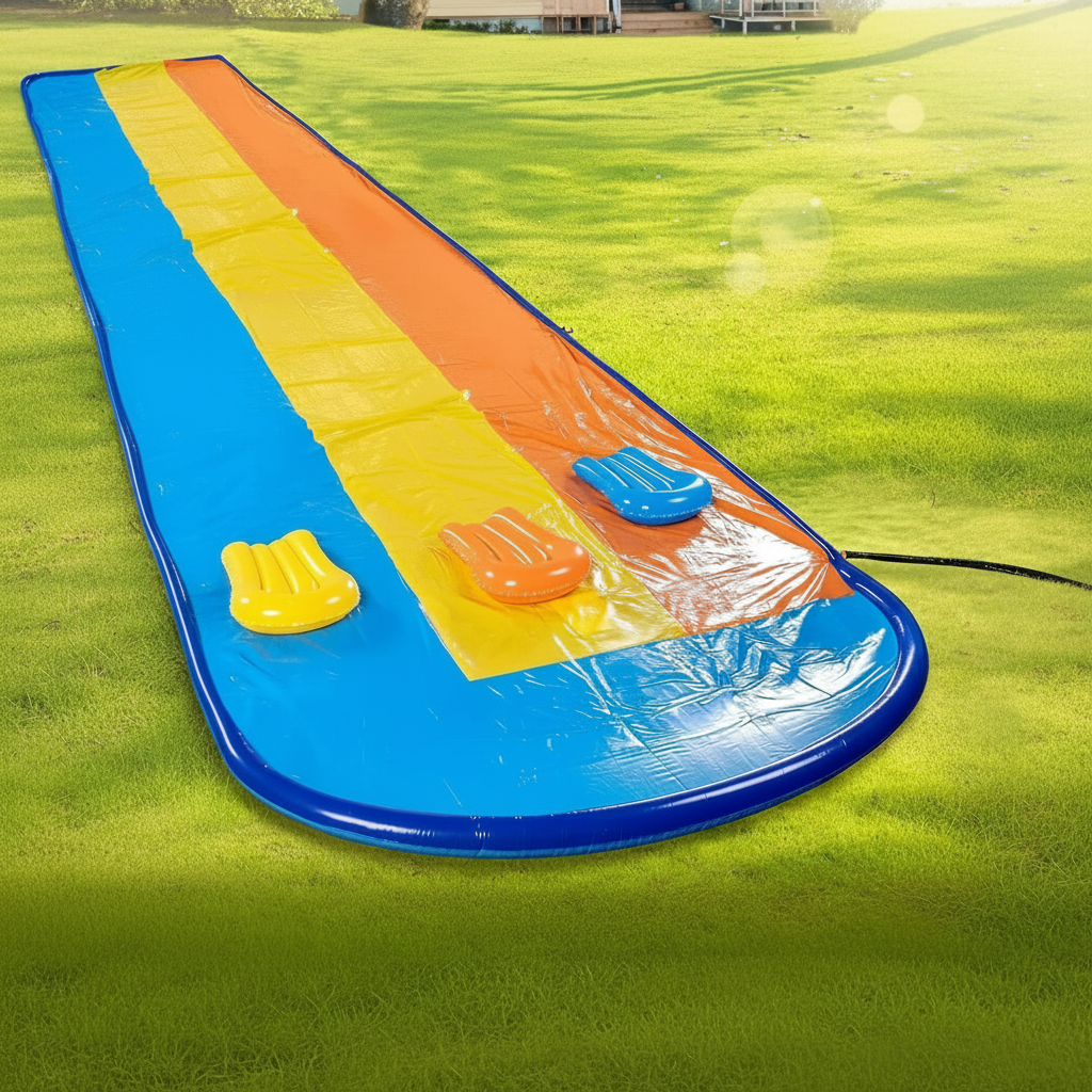  18ft Triple Water Slide With 3 Bodyboards Outdoor With Slip Sprinkler 