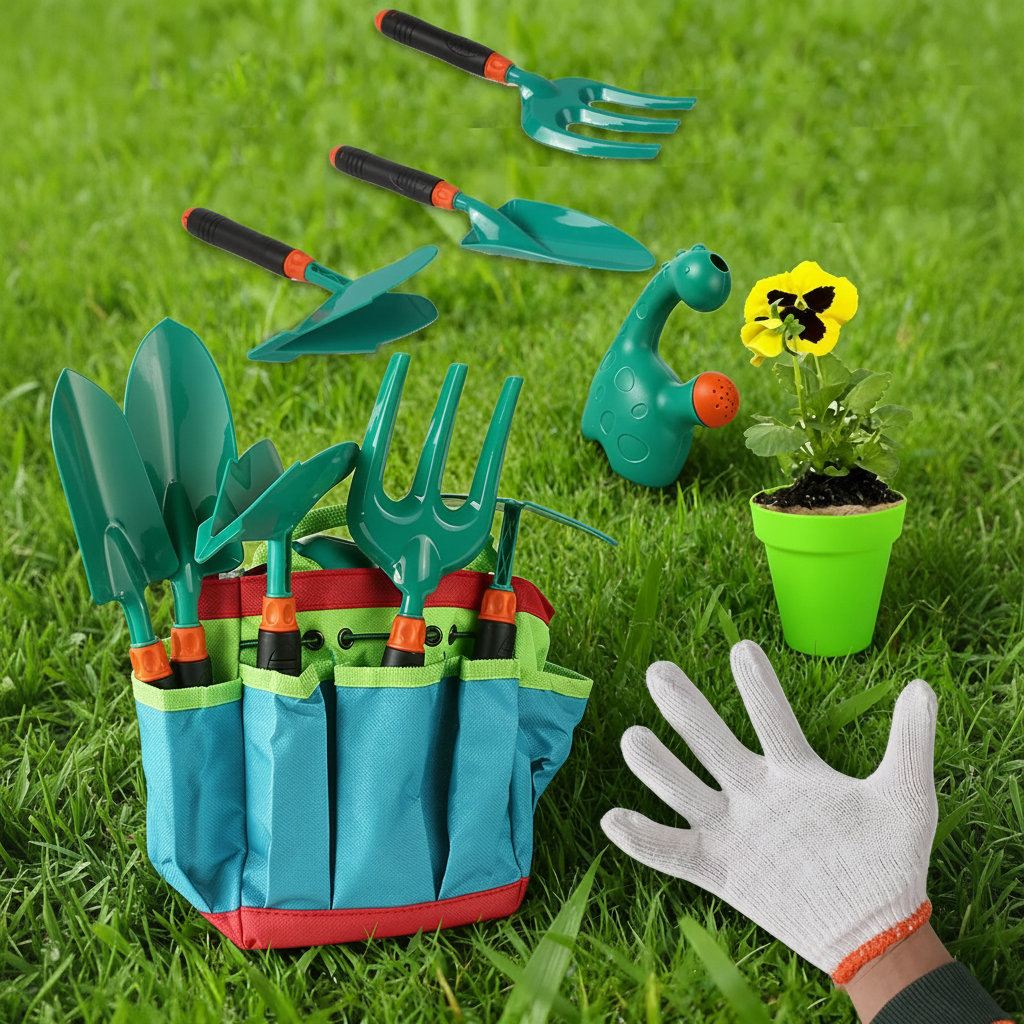 Outdoor Kids Gardening Set Wheelbarrow Planting Digging Tools