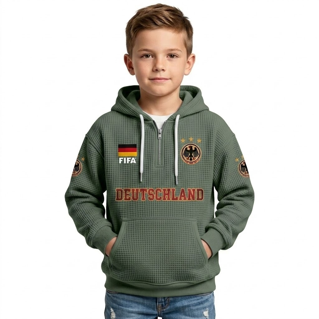 FIFA 2026 Germany Printed Waffle Quarter Zip Football Fan Hoodie For Kids