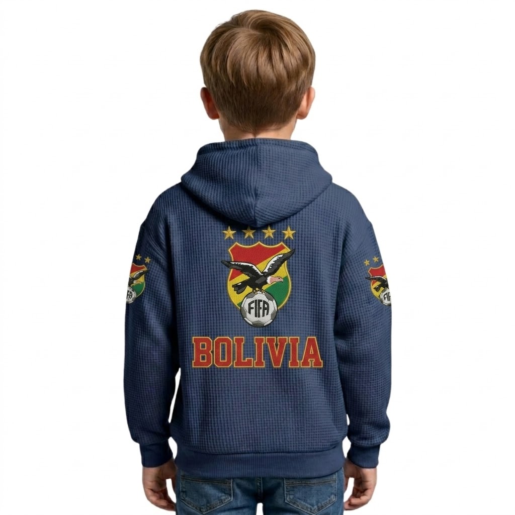 FIFA 2026 Bolivia Printed Waffle Quarter Zip Football Fan Hoodie For Kids