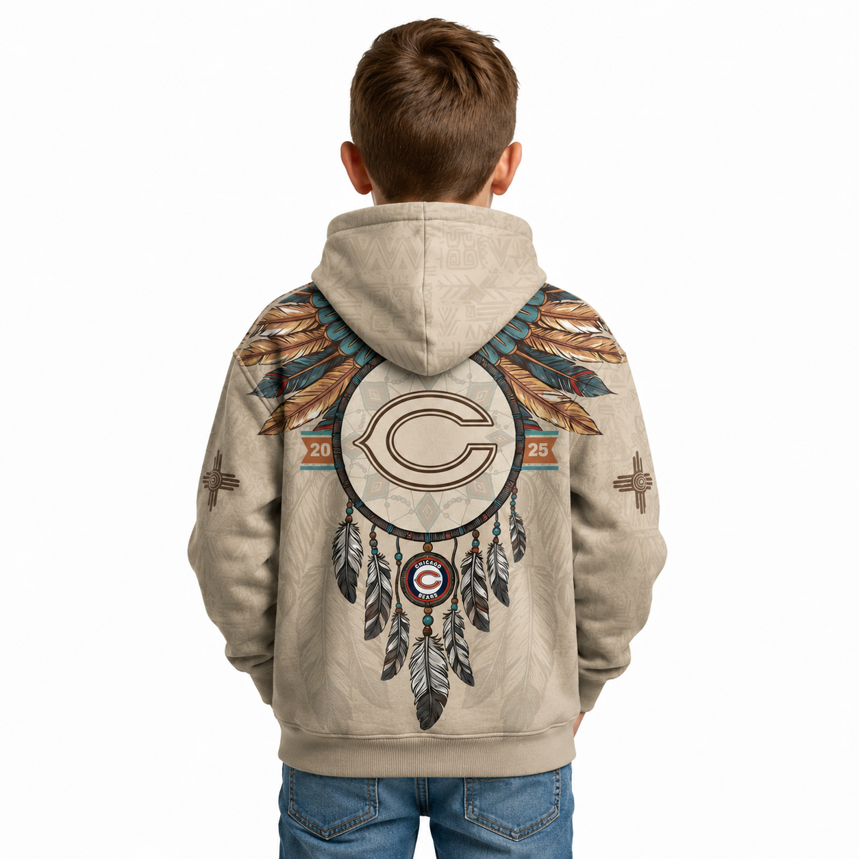 Native Heritage Themed Inspired Chicago Bears Football Fan Pullover Hoodie For Kids