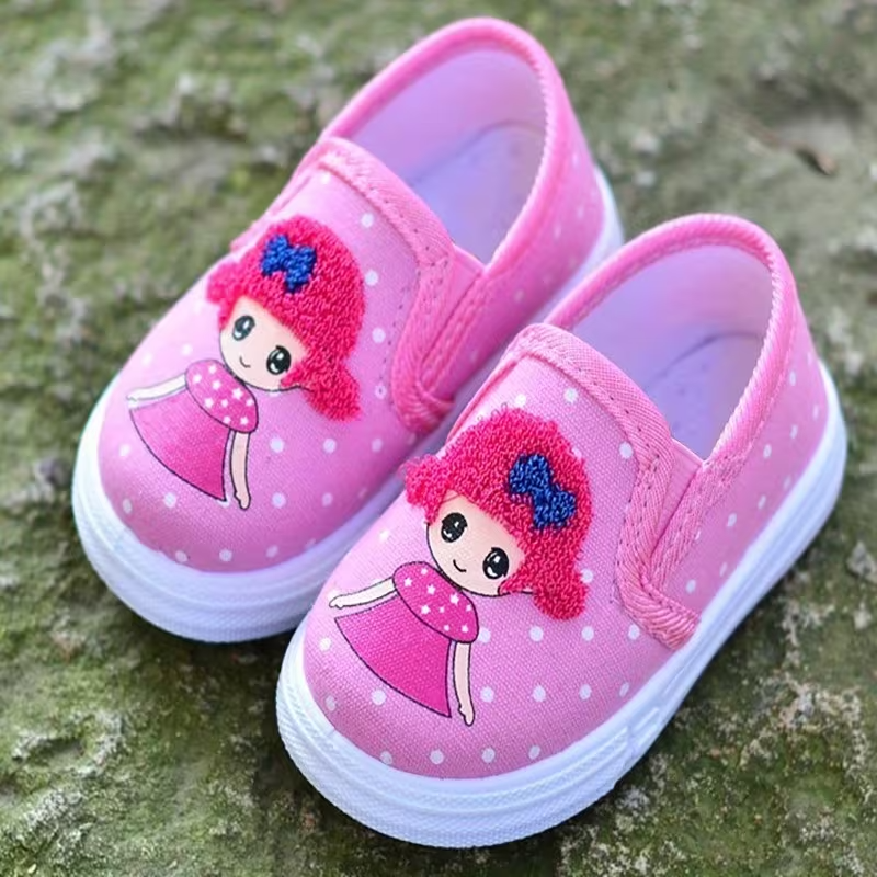 Polka Dot Canvas Slip On Sneakers For Toddler Girls