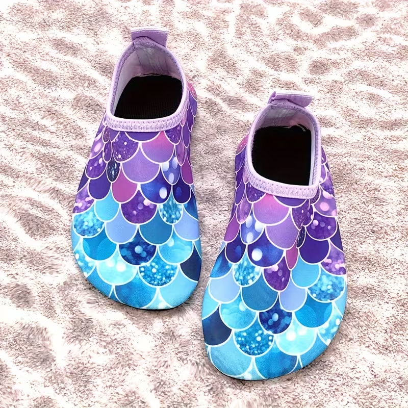 Fish Scale Print Casual Slip On Water Shoes For Kids